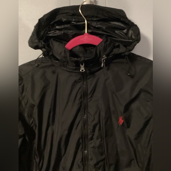 Men’s BLACK Polo Ralph Lauren lightweight hooded windbreaker jacket w/ red logo - Picture 4 of 11